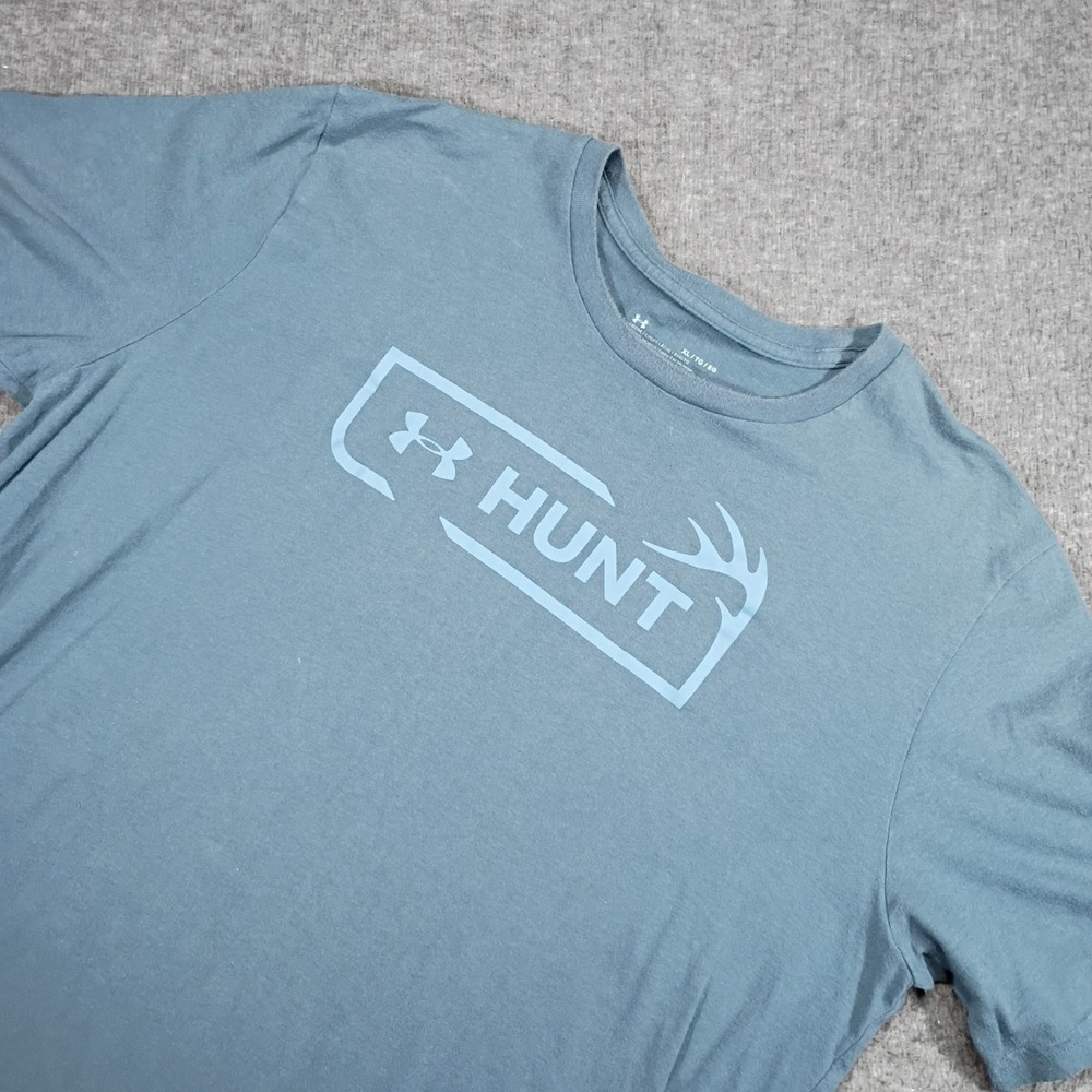 Under Armour Hunt T-Shirt Mens XL Blue Short Sleeve Antler Graphic Distressed